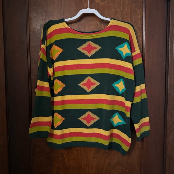 Vintage United Colors of Bennington Aztec Print Cotton Sweater - Picture 3 of 5